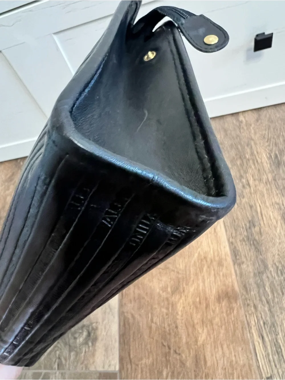 Vintage Mario Valentino Black Embossed Leather V Logo Clutch - Like New